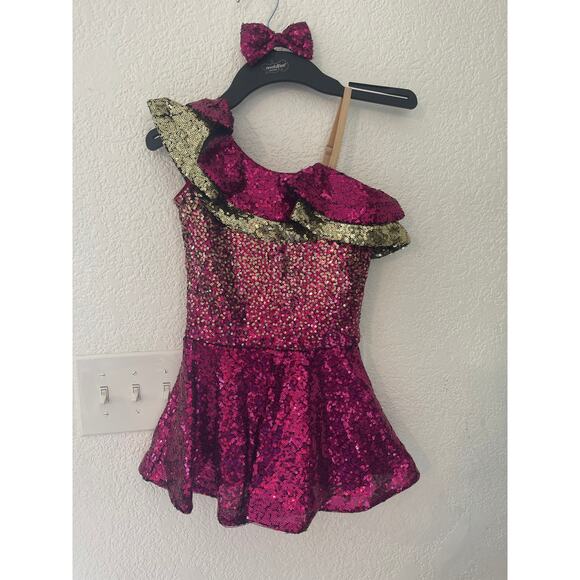 Youth custom made dance costume with matching clip in bow - Picture 1 of 7